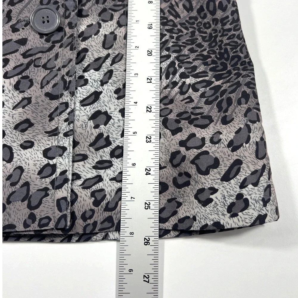 Anthropologie Joujou Gray Leopard Trench Short Double Breasted Jacket Large‎ EUC